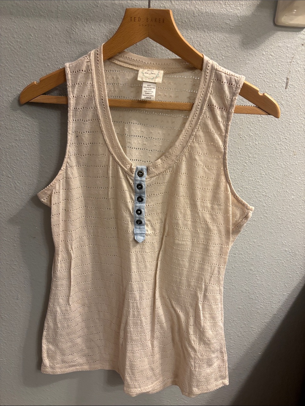Belle Du Jour Light Cream Eyelet Tank with Button Placket